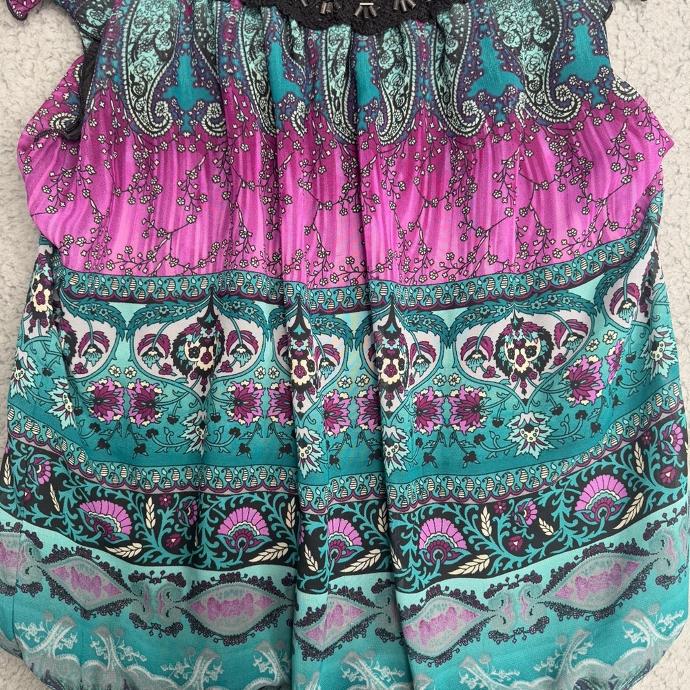 Wrapper boho paisley peasant top beaded flutter sleeve blue pink size XL Y2K - Picture 5 of 8